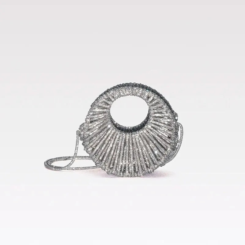 Circular Hollow Out Evening Clutch Party Bag For Women Luxury Designer Handbag New Fashion Shiny Rhinestones Shoulder Crossbody