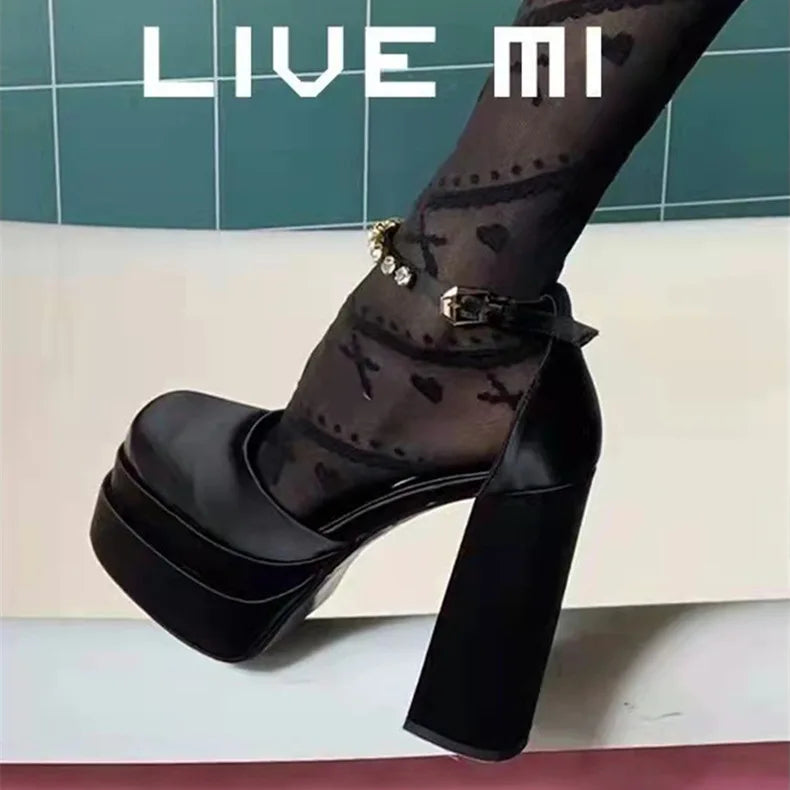 New Fashion Women Pumps Retro Mary Janes Chunky Heels Sandals Spring Platform Dress Party Wedding Basic Shoes Woman Big Size