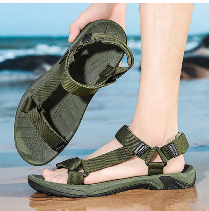 High Quality Summer Open Shoes Men Outdoor Adjustable Sandals Beach Gladiator Rome Breathable Green Pure Black Big Size 47 48
