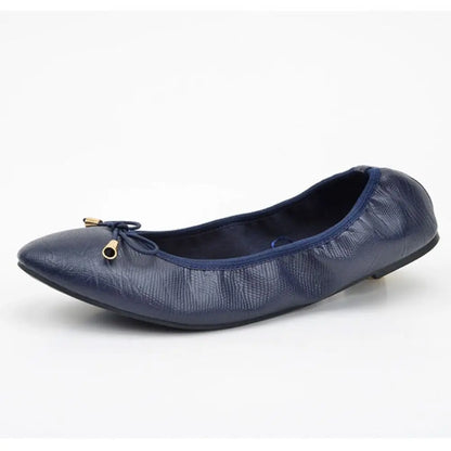 Solid Color Shallow Mouth PU Ballet Shoes Thread Bowknot Ballet Flats Women Foldable Lightweight Chicken Rolls Dance Shoes Yoga