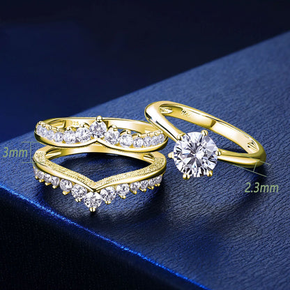 Newshe 14k Yellow Gold Plated Bridal Ring Set for Women 2Ct Round Cut AAAAA Zircon Wedding Engagement Anniversary Band BR1167_Y
