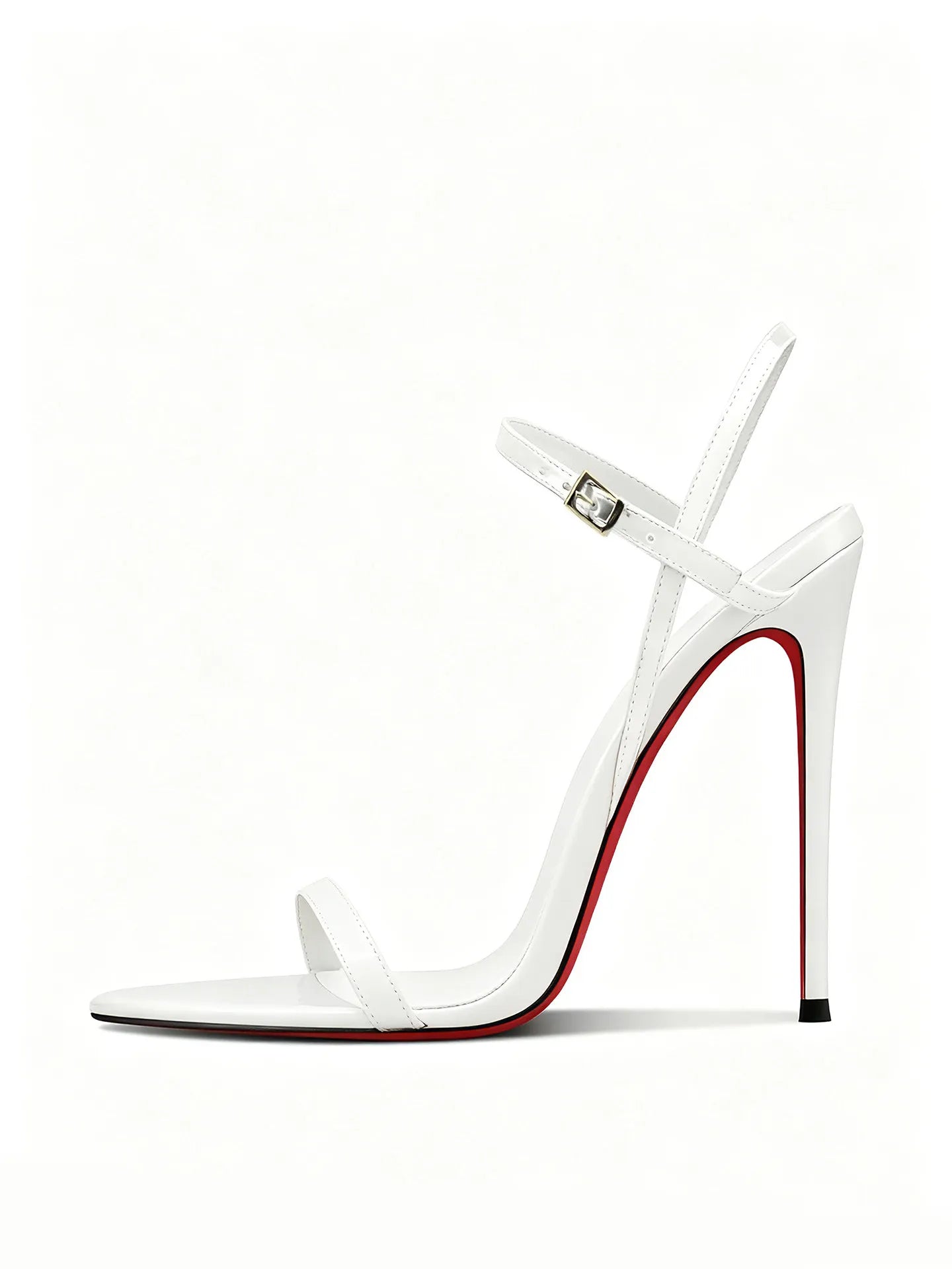 Summer new sexy 12cm white high heels, women's pointed ultra-fine heels with a single buckle strap, plus size lace up sandals