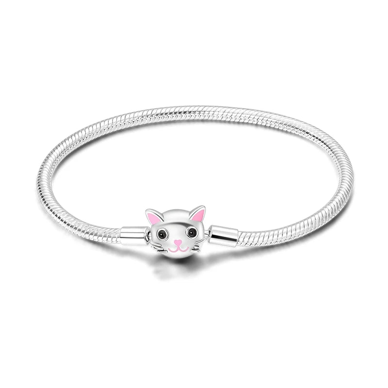 925 Sterling Silver Travel Plane Snake Basic Chain Cat and Moon Bracelet fit Original Charm Beads DIY Women Design Jewelry Party