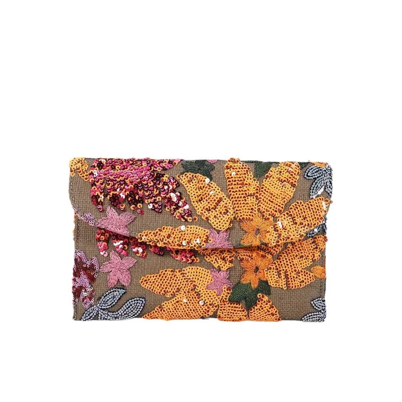 Cross-border High-end Envelope Bag, Sequined Embroidery Straw-woven Niche Women's Clutch Bag, Summer New Woven Women's Clutches