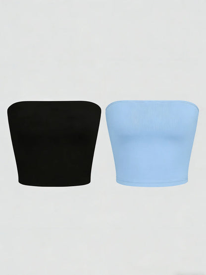 Two women's strapless blouses, sleeveless backless halter-neck summer sexy short-sleeved blouses