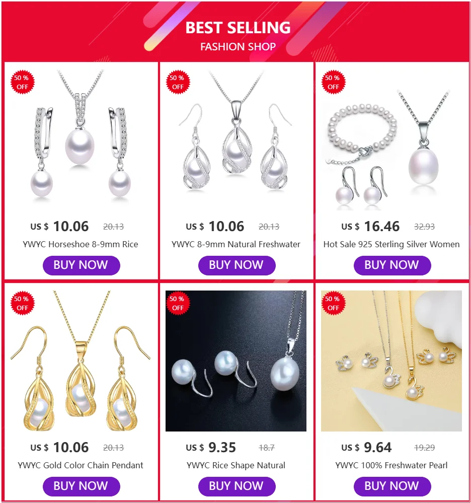 YWYC Horseshoe 8-9mm Rice Freshwater Pearl Earrings&Necklaces Jewelry Set for Women 925 Sterling Silver 45cm Pendant Necklace