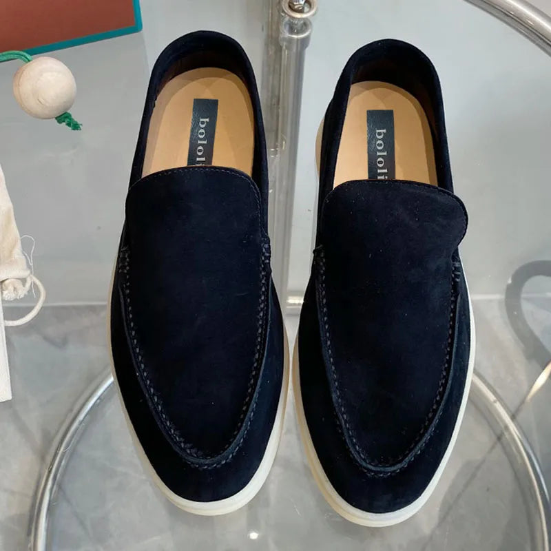 High Quality Men's walking driving shoes Unisex All genuine leather loafer Sheepskin suede Flat casual women's shoes large size
