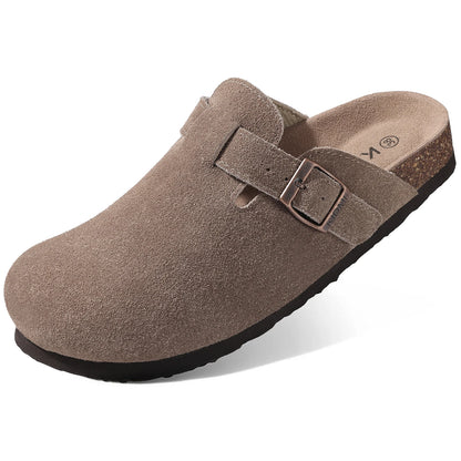 Goosecret Genuine Cow Suede Clogs for Women Men Clogs Soft Cork Footbed Mules Leisure House Shoes with Arch Support Beach Slides
