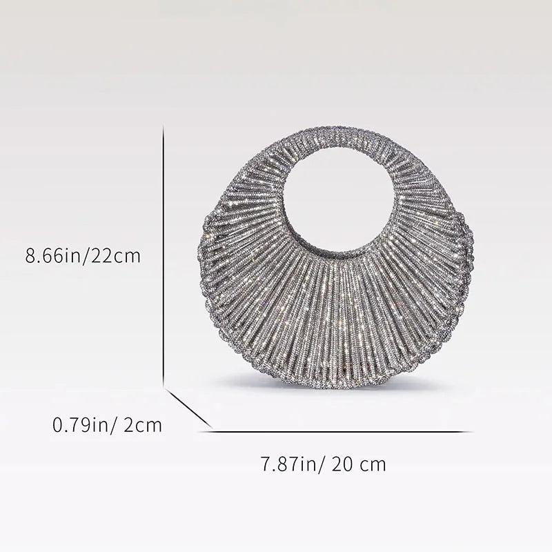 Circular Hollow Out Evening Clutch Party Bag For Women Luxury Designer Handbag New Fashion Shiny Rhinestones Shoulder Crossbody