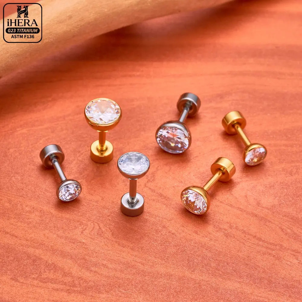 ASTM F136 Titanium Piercing Round Bowl Shaped Screw Labret Earring Set Lip Ring Cartilage Tragus Conch Jewelry Helix Nose Studs