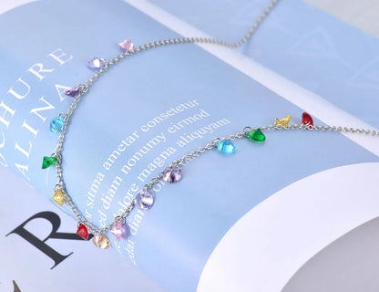 JeeMango Fashion Bohemia Stainless Steel Colorful CZ Crystal Choker Necklace Summer Beach Pendant Necklace For Women JN19125