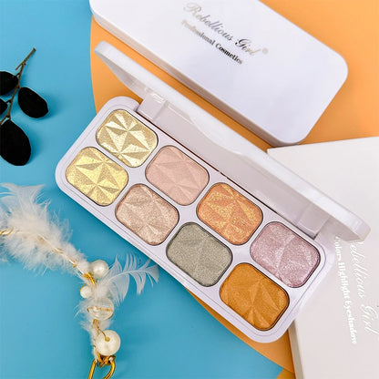 2026 New 8 Colors Metal Highlighter Palette Shimmer Iridescent Glitter Eye Shadow Throughout wear Set Spring Summer Vibrant Glow