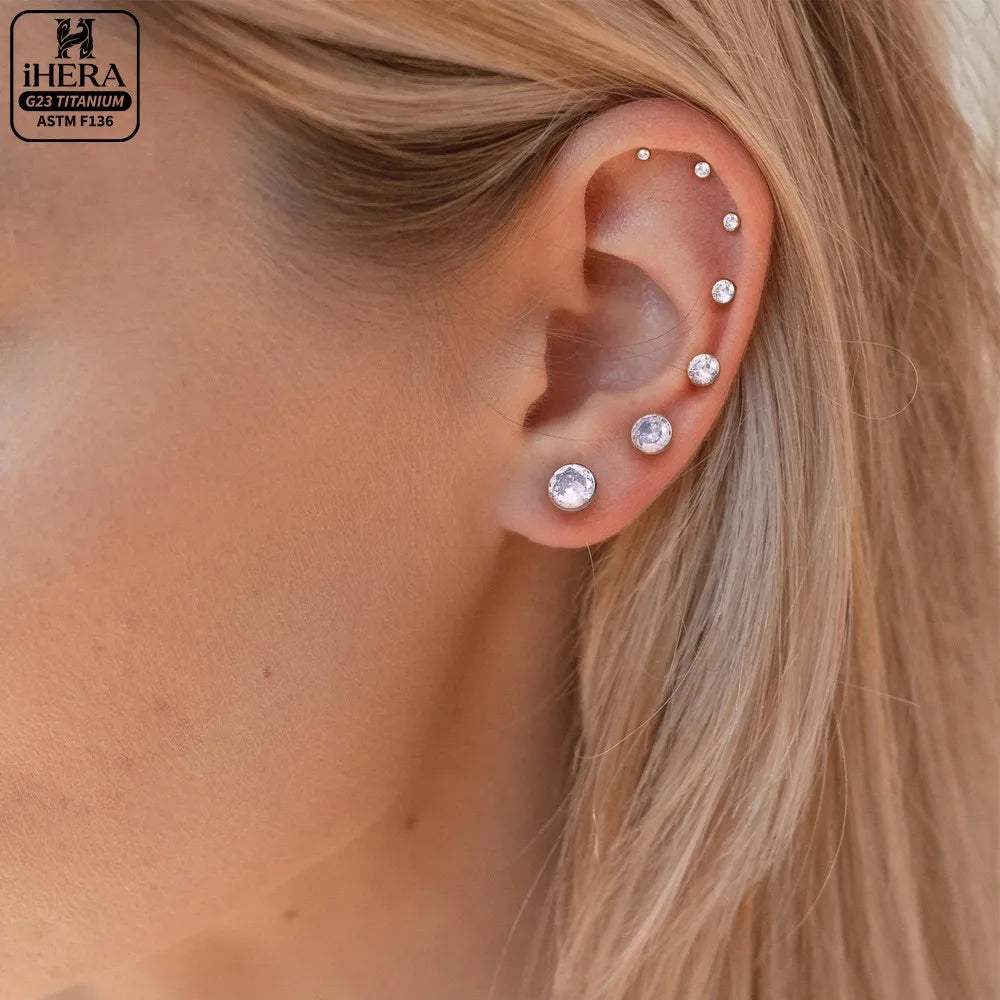 ASTM F136 Titanium Piercing Round Bowl Shaped Screw Labret Earring Set Lip Ring Cartilage Tragus Conch Jewelry Helix Nose Studs