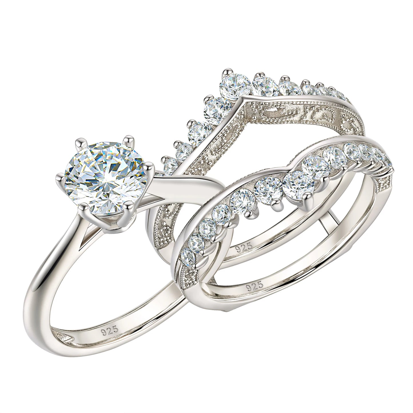 Newshe 14k Yellow Gold Plated Bridal Ring Set for Women 2Ct Round Cut AAAAA Zircon Wedding Engagement Anniversary Band BR1167_Y