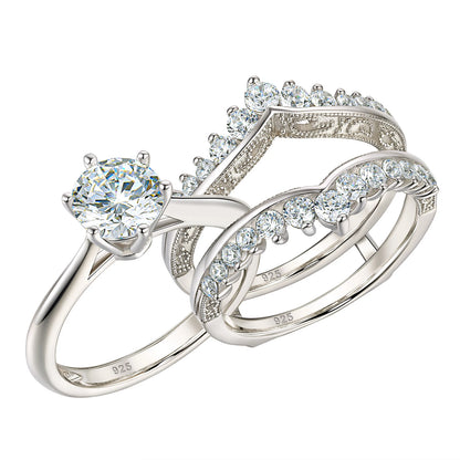 Newshe 14k Yellow Gold Plated Bridal Ring Set for Women 2Ct Round Cut AAAAA Zircon Wedding Engagement Anniversary Band BR1167_Y