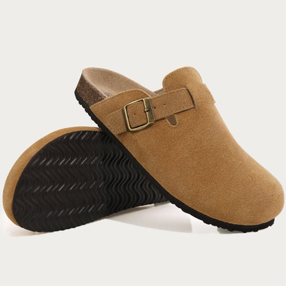 Evshine Men's Cow Suede Clogs with Arch Support Leather Mules Comfort Fashion Potato Shoe Women Cork Footbed Genuine Suede Clogs