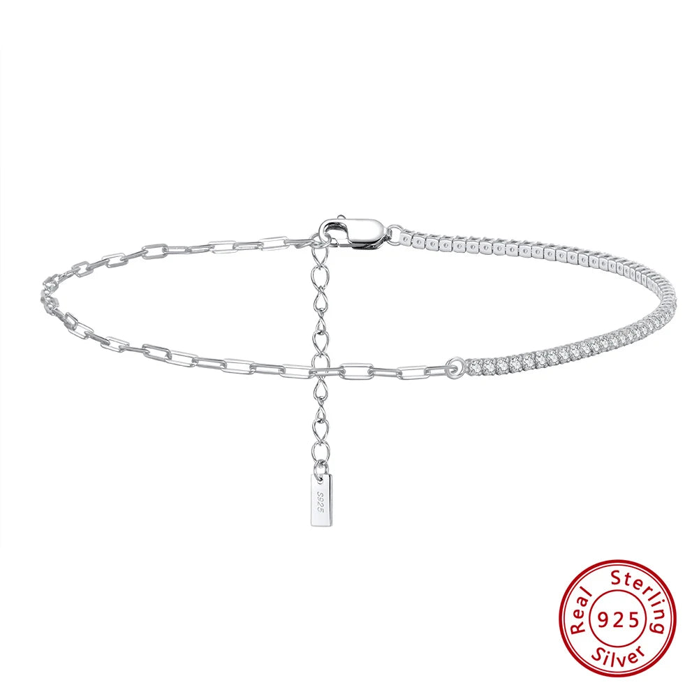 Rinntin Italian Sparkle Mirror Link Chain Anklet Women's 925 Silver Summer Foot Chain Bracelet Fashion Ankle Straps Jewelry SA29