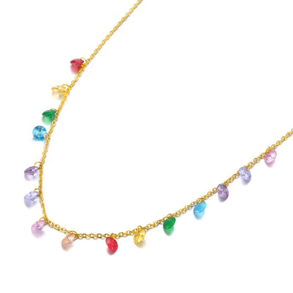 JeeMango Fashion Bohemia Stainless Steel Colorful CZ Crystal Choker Necklace Summer Beach Pendant Necklace For Women JN19125