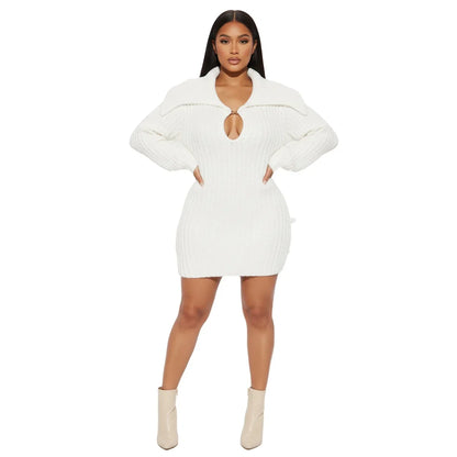 2025 New High Collar Elegant Commuter Big Collar Slim Fit Elastic Lantern Sleeve Woolen Dress