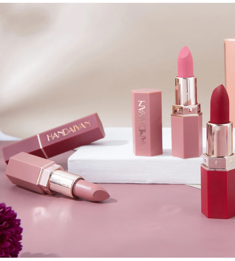 Moisturizing Matte Lipstick 6 Shades Long Lasting Non Transfer Nude Lip Gloss HANDAIYAN Cosmetics For Ladies