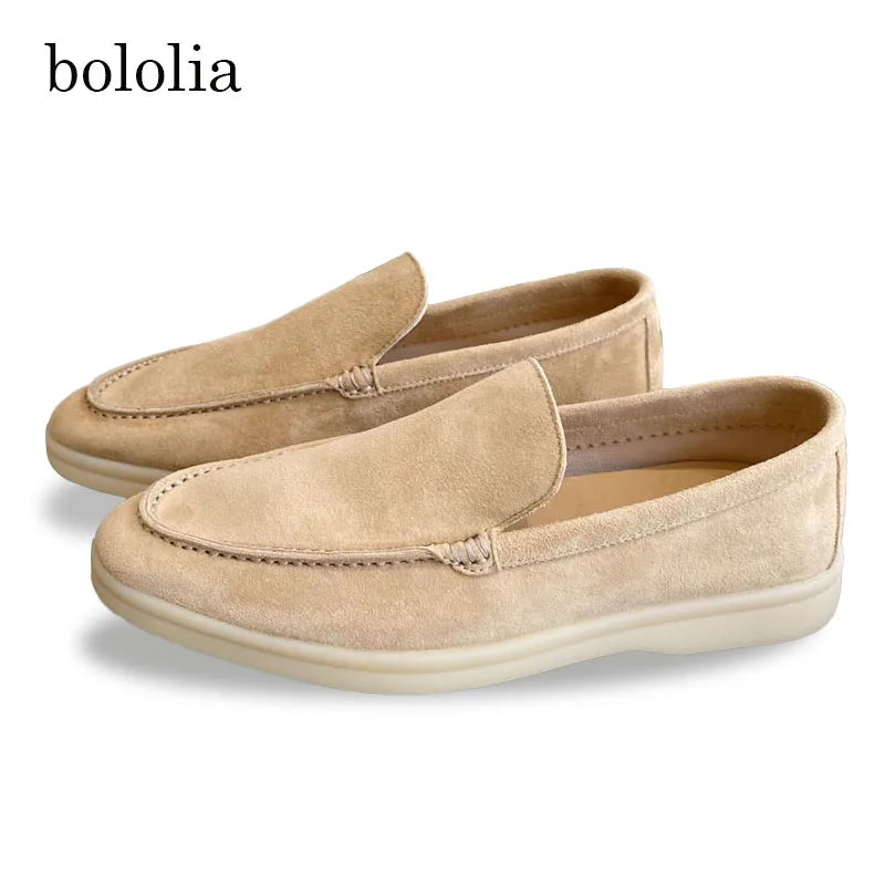 High Quality Men's walking driving shoes Unisex All genuine leather loafer Sheepskin suede Flat casual women's shoes large size