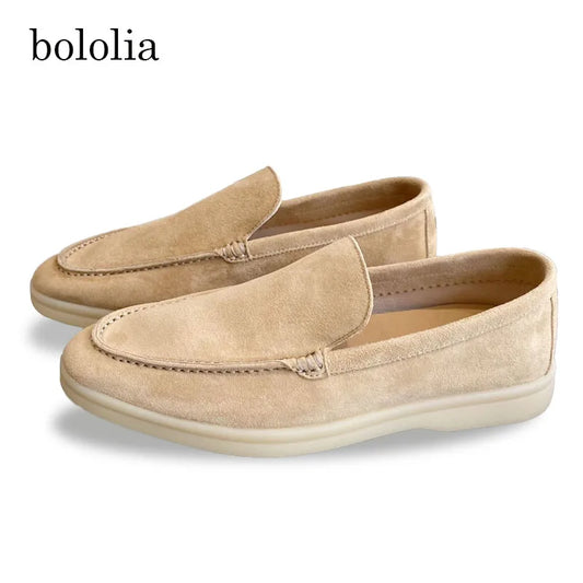 High Quality Men's walking driving shoes Unisex All genuine leather loafer Sheepskin suede Flat casual women's shoes large size