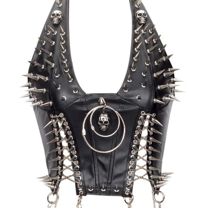Goth Top Y2K Clothes Women's Tanks Emo Clothing Gothic Boho Tops with Spikes Punk Rock Teens Festival Spiked Bra Grunge T shirt