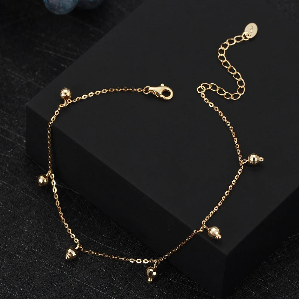 Rinntin Italian Sparkle Mirror Link Chain Anklet Women's 925 Silver Summer Foot Chain Bracelet Fashion Ankle Straps Jewelry SA29