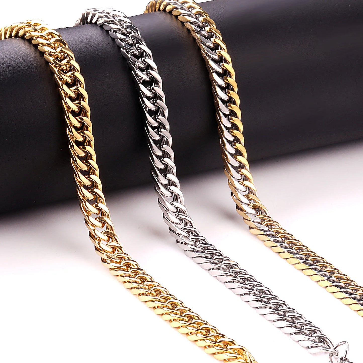 LUXUSTEEL 7MM Punk Stainless Steel Cuban Curb Link Chain For Women Men Gold Color Necklace Hip Hop Miami Male Jewelry Wholesale