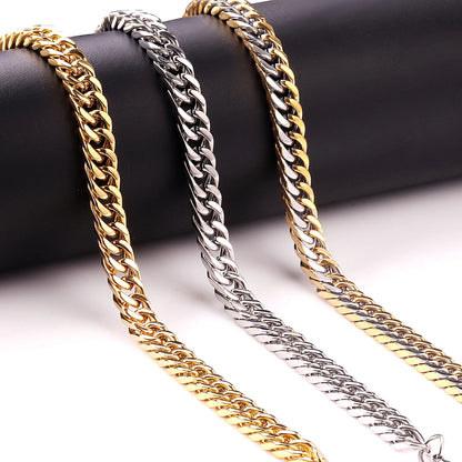 LUXUSTEEL 7MM Punk Stainless Steel Cuban Curb Link Chain For Women Men Gold Color Necklace Hip Hop Miami Male Jewelry Wholesale