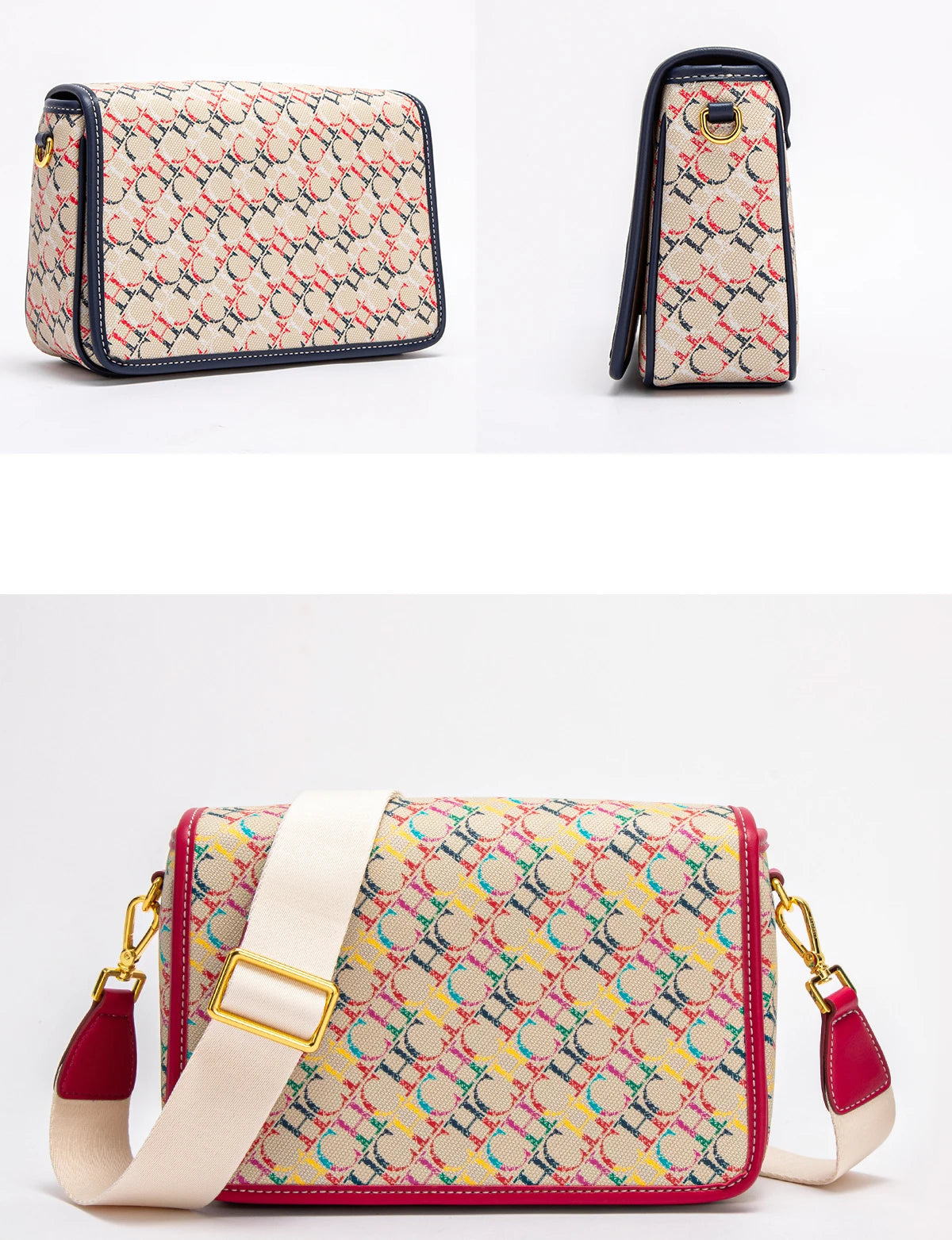 CHCH Women's Saddle Bag 2024 New Brand Letter Printed Flap Cross Shoulder Bag Retro Wide Shoulder Strap Single Shoulder Bag