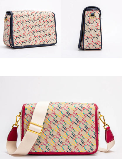 CHCH Women's Saddle Bag 2024 New Brand Letter Printed Flap Cross Shoulder Bag Retro Wide Shoulder Strap Single Shoulder Bag