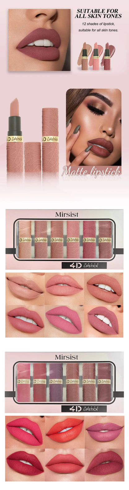 6Pcs Velvet Matte Lipstick Set Long Lasting Waterproof Lip Makeup Non Stick Moisturizing Lip Tint For Women Sexy Beauty