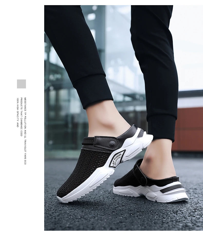 2025 Men Summer Sandal Mesh Mules Breathable Padded Beach Flip Flops Shoes Solid Flat Bath Slippers Outside Men Slippers Zapatos