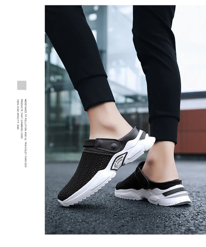 2025 Men Summer Sandal Mesh Mules Breathable Padded Beach Flip Flops Shoes Solid Flat Bath Slippers Outside Men Slippers Zapatos
