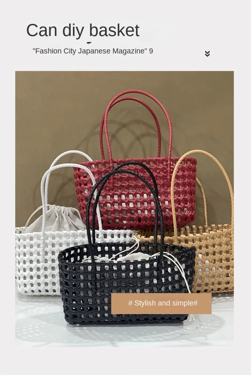 Plastic Hollow Weave Bag Countryside Style Large Capacity Beach Tote Bag Bohemian Style Bucket Bag Woman PVC Handbag Girls