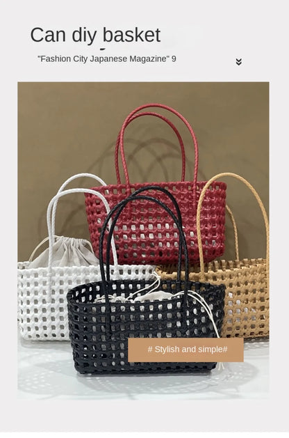 Plastic Hollow Weave Bag Countryside Style Large Capacity Beach Tote Bag Bohemian Style Bucket Bag Woman PVC Handbag Girls