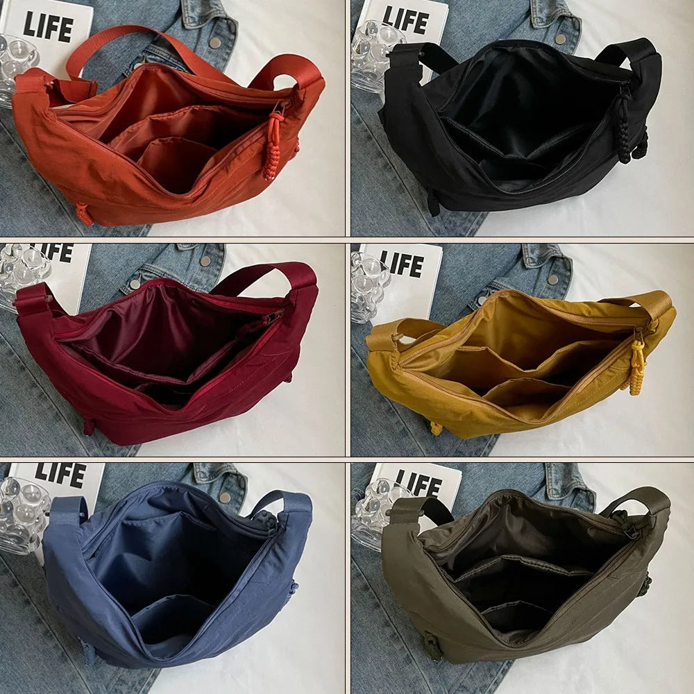 Casual Canvas Crossbody Bags Korean Simplified Large Capacity Sports Hobos Bag Solid Color Lightweight Dumpling Bag Women