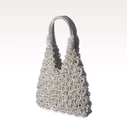 Circular Hollow Out Evening Clutch Party Bag For Women Luxury Designer Handbag New Fashion Shiny Rhinestones Shoulder Crossbody