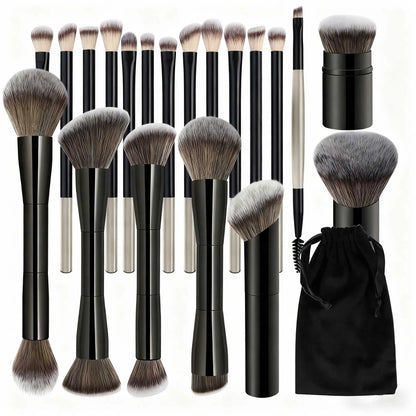 20pcs/set Pro Makeup Brushes Double Ended Foundation Concealers Blush Eye Shadows Brush for Liquid Cream Powder Blending