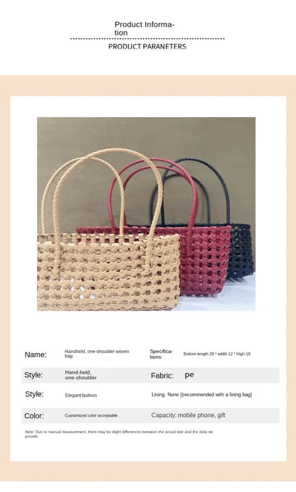 Plastic Hollow Weave Bag Countryside Style Large Capacity Beach Tote Bag Bohemian Style Bucket Bag Woman PVC Handbag Girls