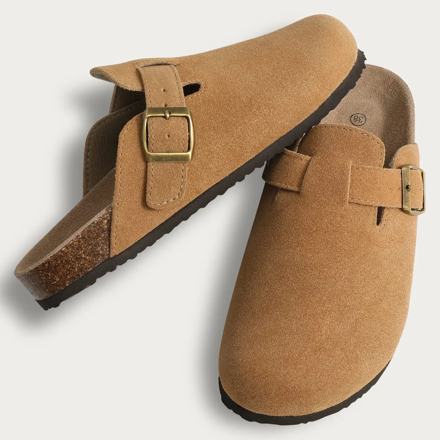 Goosecret Genuine Cow Suede Clogs for Women Men Clogs Soft Cork Footbed Mules Leisure House Shoes with Arch Support Beach Slides