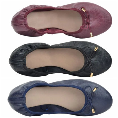 Solid Color Shallow Mouth PU Ballet Shoes Thread Bowknot Ballet Flats Women Foldable Lightweight Chicken Rolls Dance Shoes Yoga