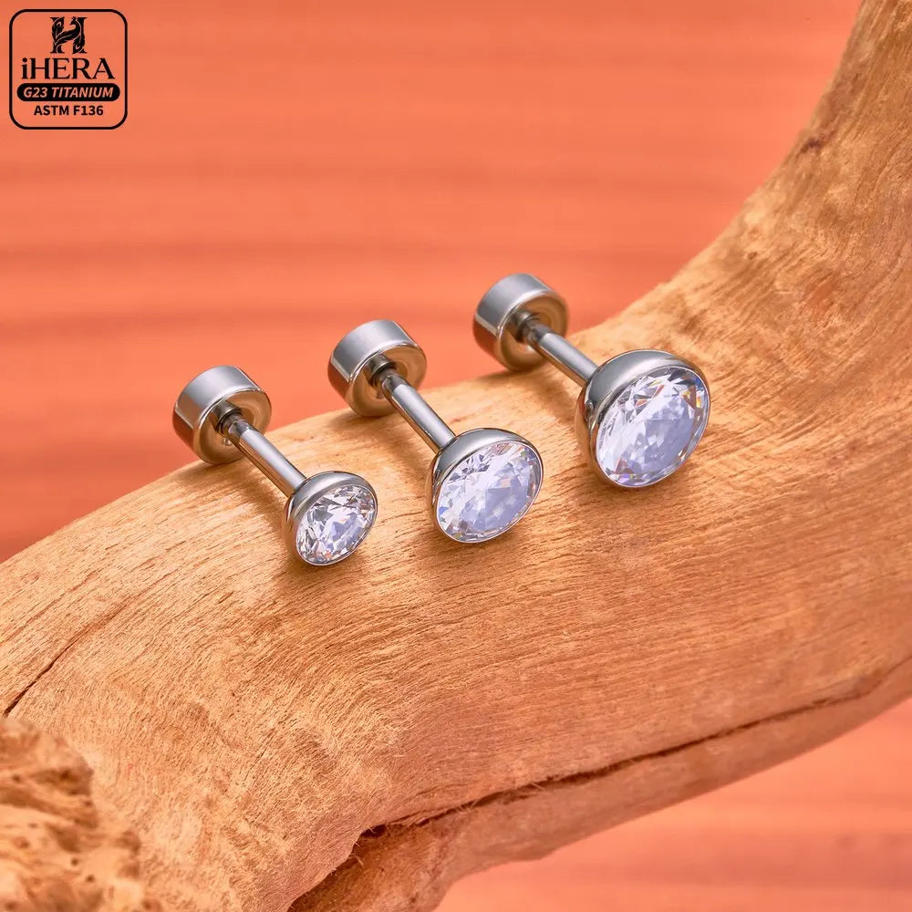 ASTM F136 Titanium Piercing Round Bowl Shaped Screw Labret Earring Set Lip Ring Cartilage Tragus Conch Jewelry Helix Nose Studs