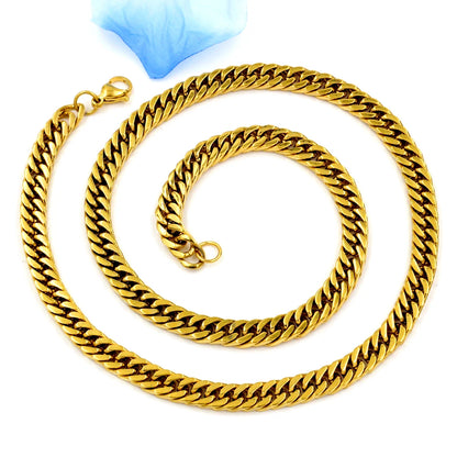 LUXUSTEEL 7MM Punk Stainless Steel Cuban Curb Link Chain For Women Men Gold Color Necklace Hip Hop Miami Male Jewelry Wholesale