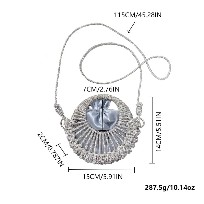 Niche design full diamond shiny small round bag for women 2025 socialite dinner bag casual versatile handbag rhinestone bag