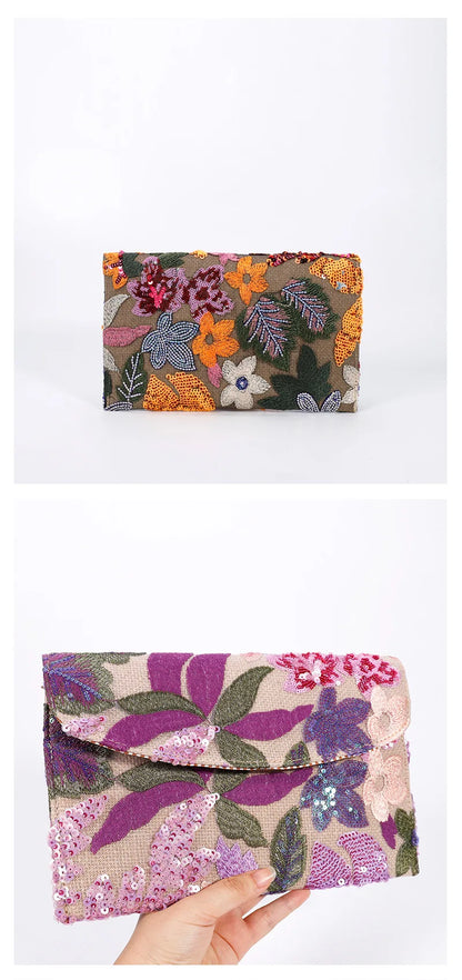 Cross-border High-end Envelope Bag, Sequined Embroidery Straw-woven Niche Women's Clutch Bag, Summer New Woven Women's Clutches