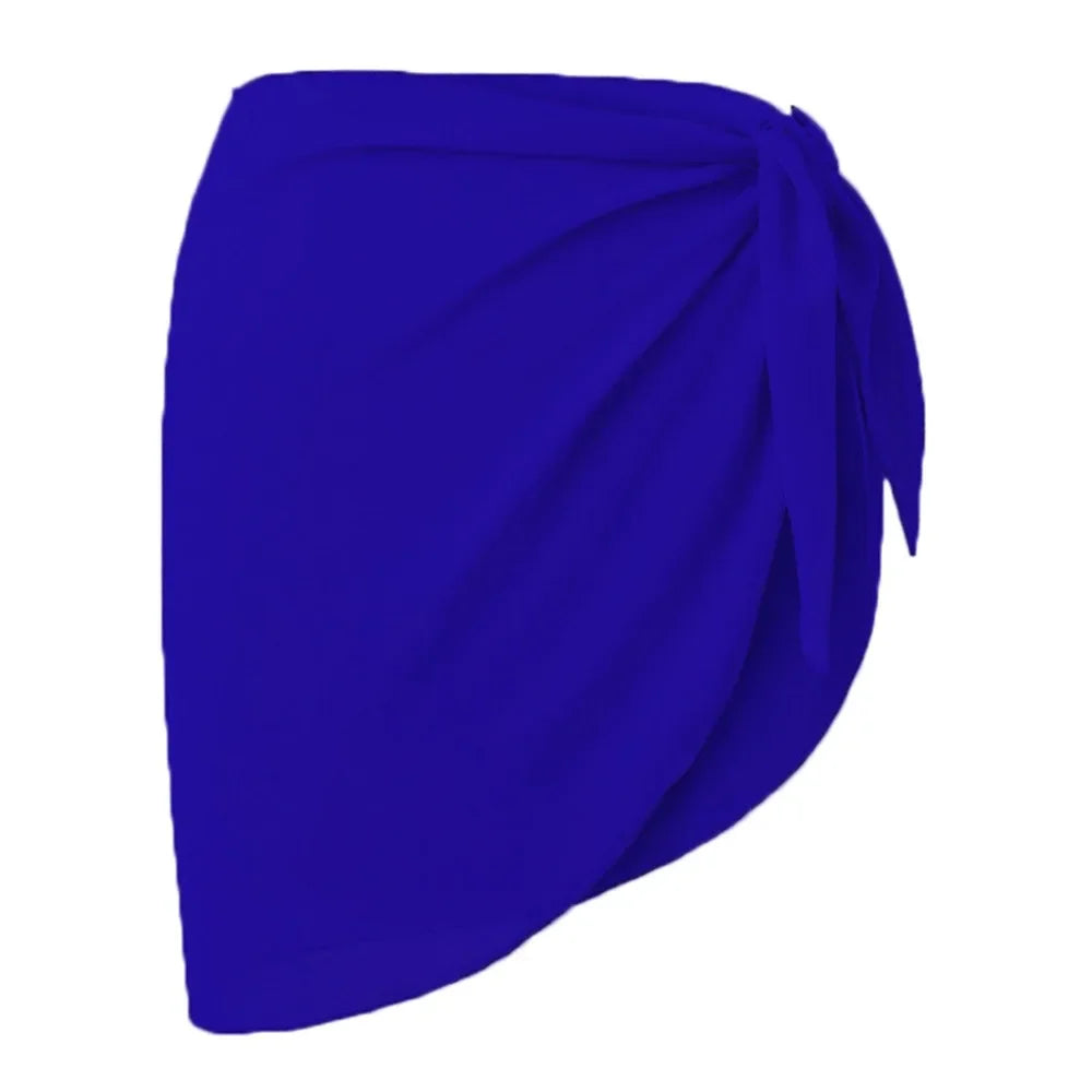 Summer Women Short Solid Sarong Swimsuit Coverups Beach Bikini Wrap Sheer Short Skirt Chiffon Skirt Scarf Swimwear Cover-ups