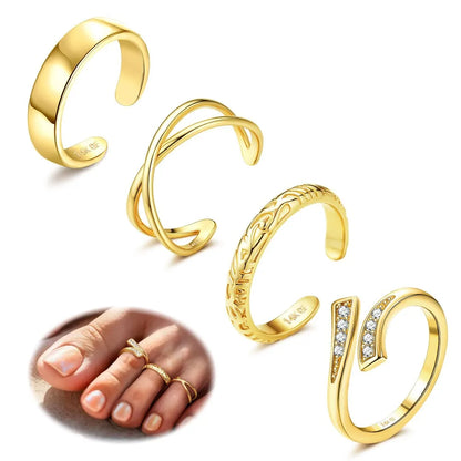 Bobisty 14K Gold Plated Toe Rings for Women Adjustable Toe Ring Non Tarnish Open Band Toe Rings CZ Bow Summer Beach Foot Jewelry