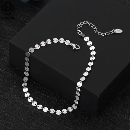 Rinntin Italian Sparkle Mirror Link Chain Anklet Women's 925 Silver Summer Foot Chain Bracelet Fashion Ankle Straps Jewelry SA29